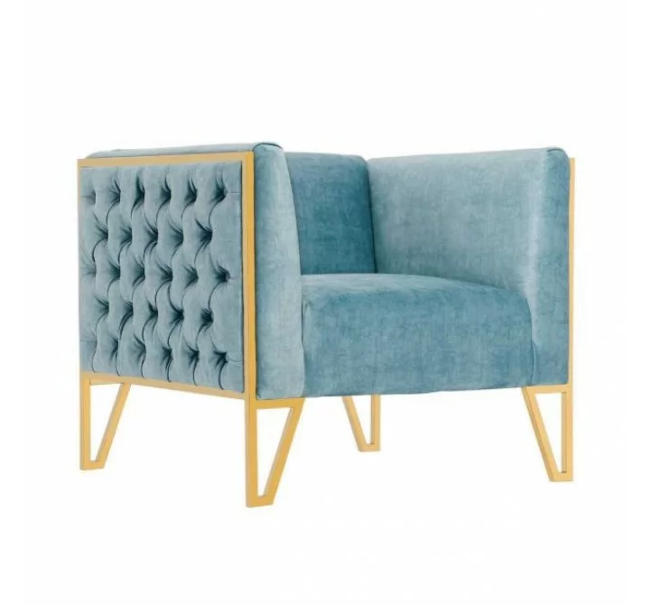 Manhattan Comfort Vector Ocean Blue and Gold Velvet Accent Chair