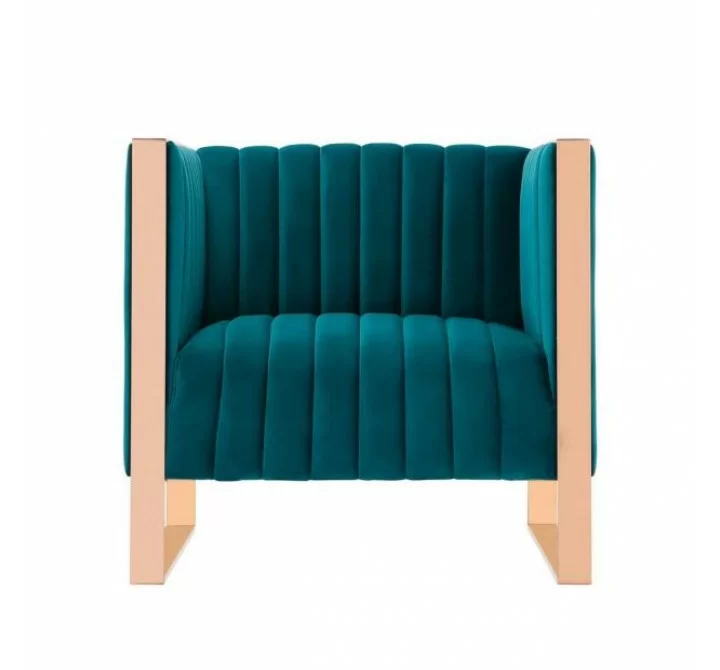 Manhattan Comfort Trillium Teal and Gold Velvet Accent Chair Front