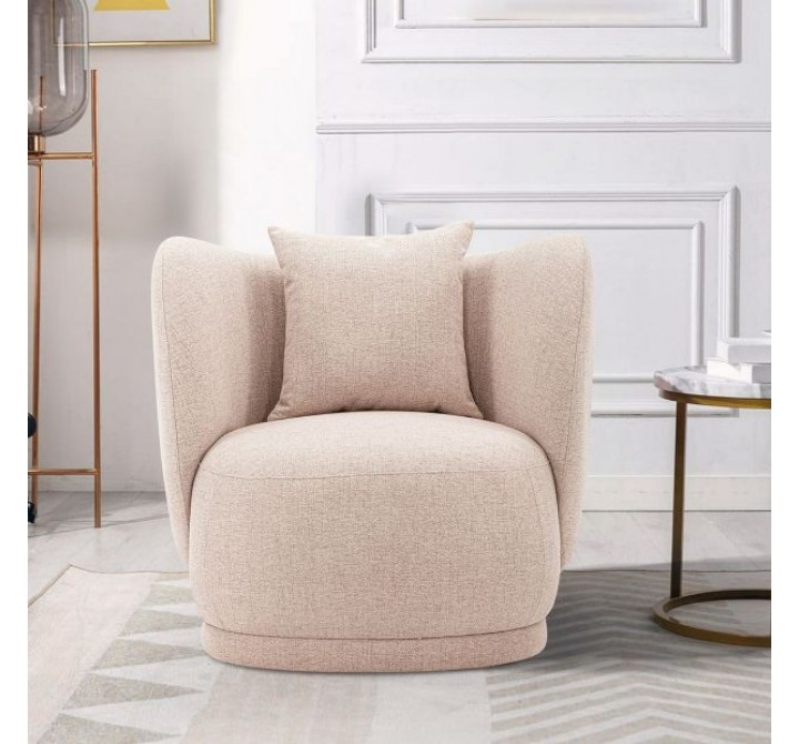Manhattan Comfort Contemporary Siri Linen Weave Accent Chair with Pillows In Wheat