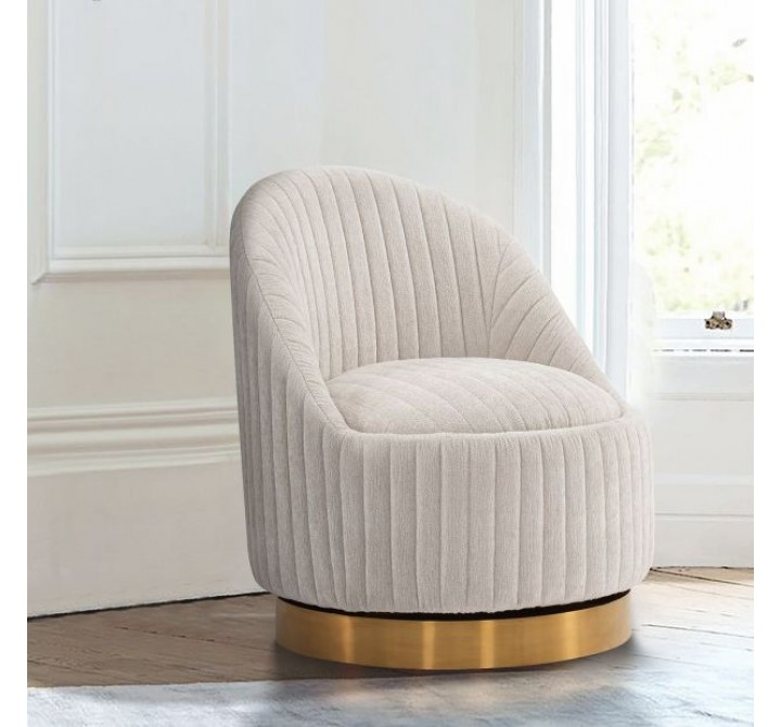 Manhattan Comfort Modern Leela Swivel Chenille Accent Chair In Cream