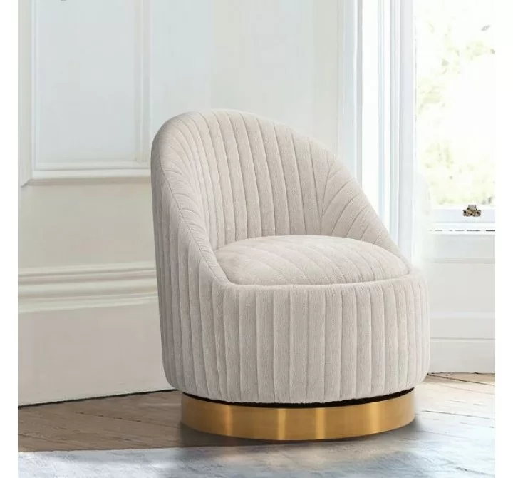 Manhattan Comfort Modern Leela Swivel Chenille Accent Chair In Cream