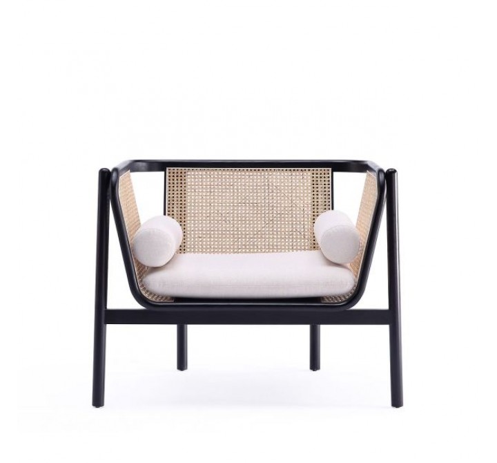Manhattan Comfort Versailles Accent Chair in Black, Natural Cane and Cream Front