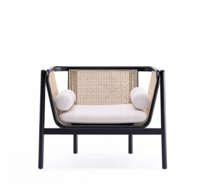 Manhattan Comfort Versailles Accent Chair in Black, Natural Cane and Cream Front