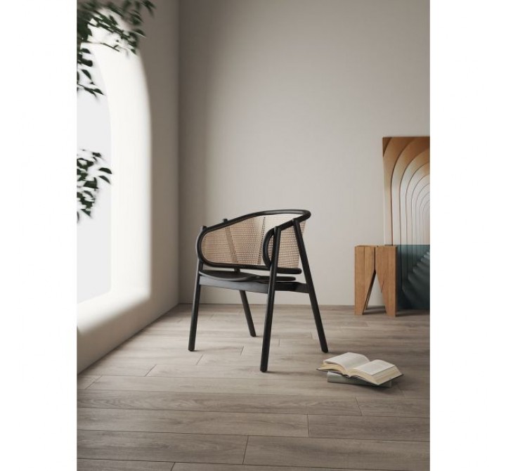 Manhattan Comfort Versailles Armchair in Black and Natural Cane
