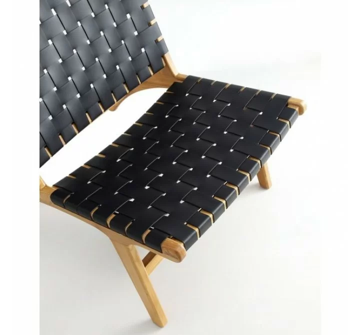 Manhattan Comfort Maintenon Leatherette Accent Chair in Black with Nature Feet