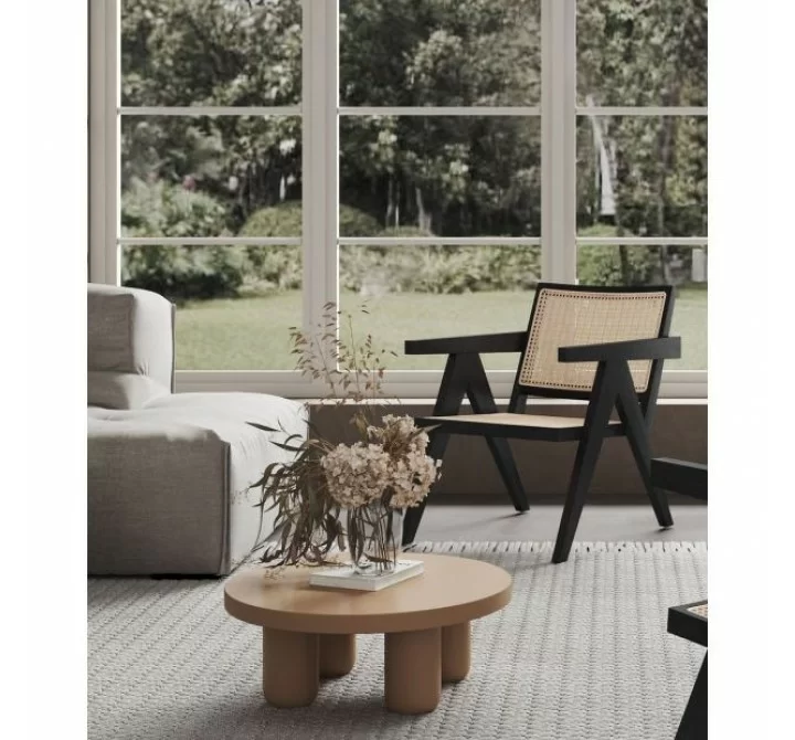 Manhattan Comfort Hamlet Accent Chair in Black and Natural Cane