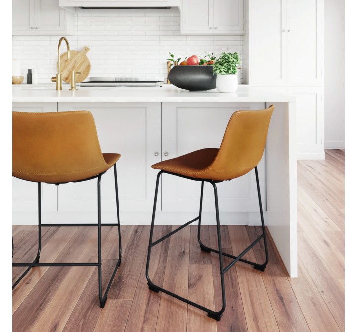 Aeon Petra Counter Stool Light Brown with Black Frame - Set of 2