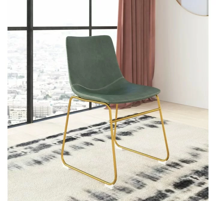 Aeon Petra Dining Chair with Gold Legs Green- Set of 2