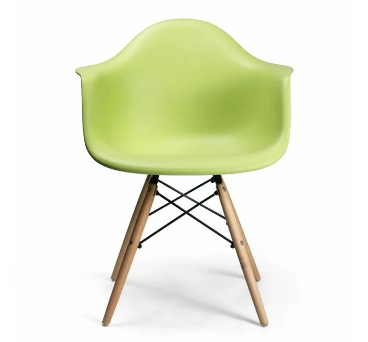 Aeon Dijon Arm Chair with Wood Legs Green with Natural Wood Legs- Set of 2