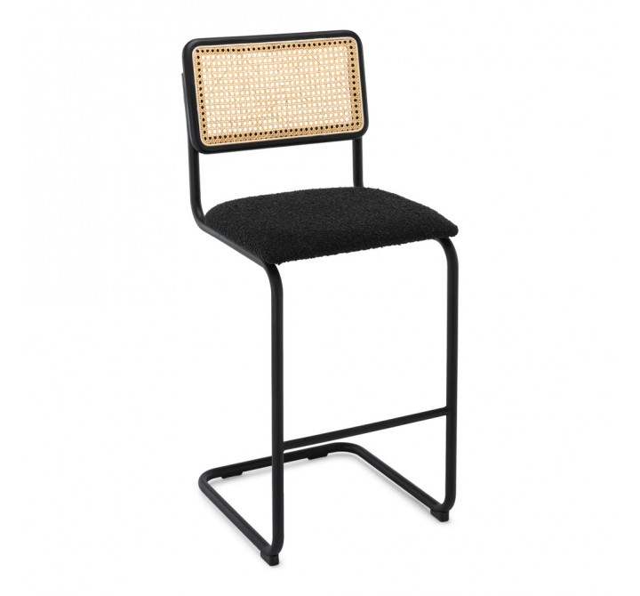 Aeon Hayward Cane Back Boucle Bar Height Stool - Set of 2 Black