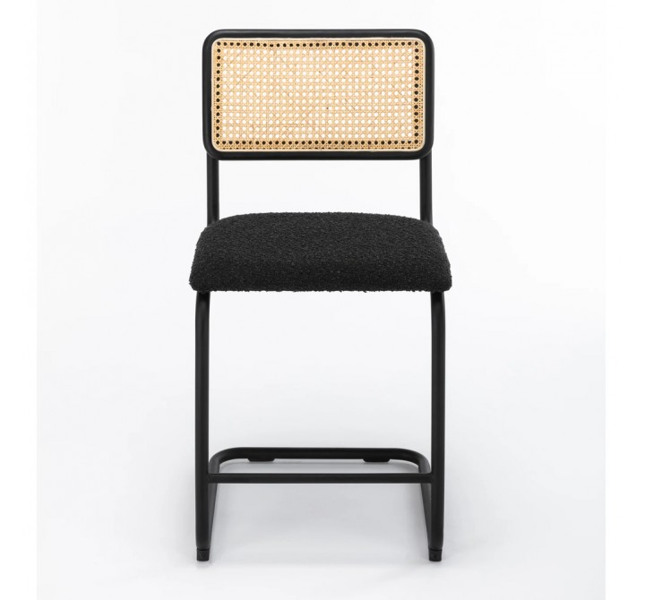 Aeon Hayward Cane Fabric Bar Height Stool Black Linen Fabric / Chrome - Set of 2