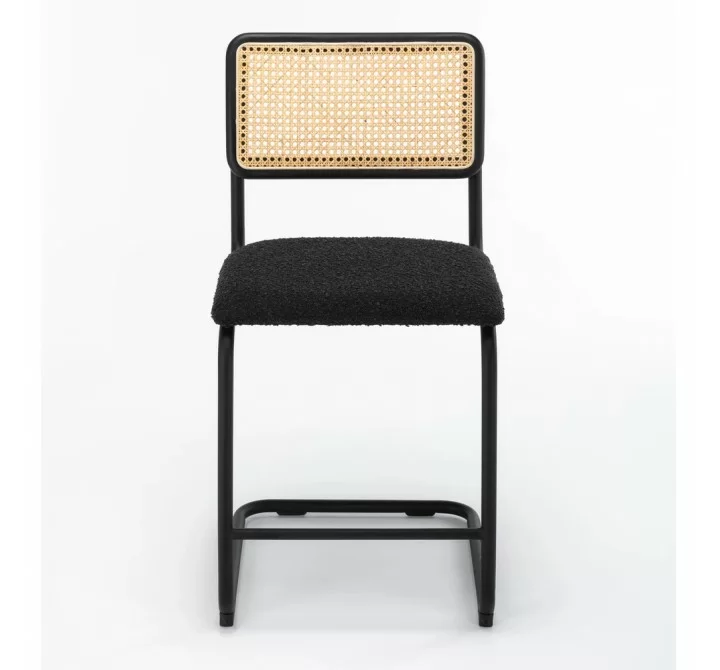 Aeon Hayward Cane Fabric Bar Height Stool Black Linen Fabric / Chrome - Set of 2