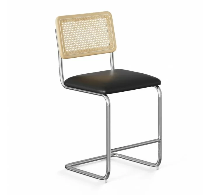 Aeon Hayward Cane Back Vegan Leather Counter Height Stool Chrome Frame / Midnight Vegan Leather Seat - Set of 2