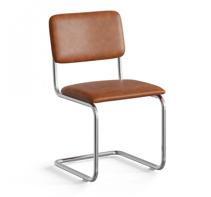 Aeon Hayward Vegan Leather Side Chair Chrome Frame / Saddle Vegan Leather- Set Of 2