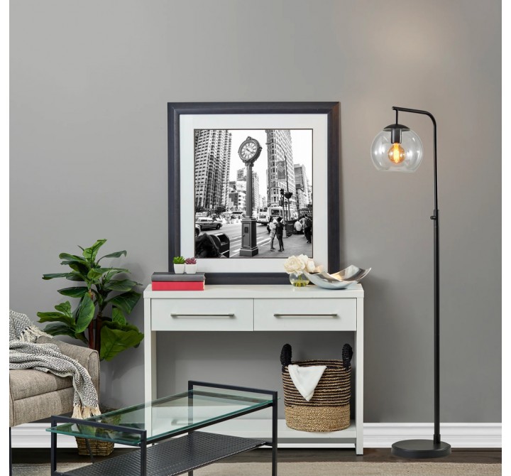 Adesso Globe Floor Lamp Clear Glass Black
