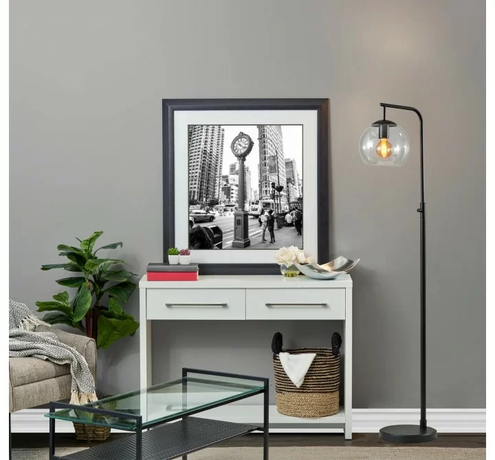 Adesso Globe Floor Lamp Clear Glass Black