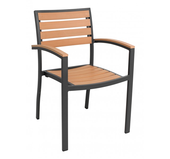 Aluminum Arm Chair W/ Groove Cut Out - Black and Walnut
