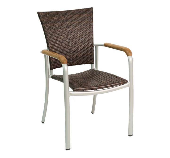 Aluminum Arm Chair W/ Real Teak Arms - AL-5605 - Silver