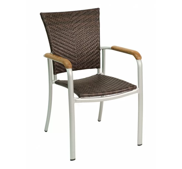 Aluminum Arm Chair W/ Real Teak Arms - AL-5605 - Silver