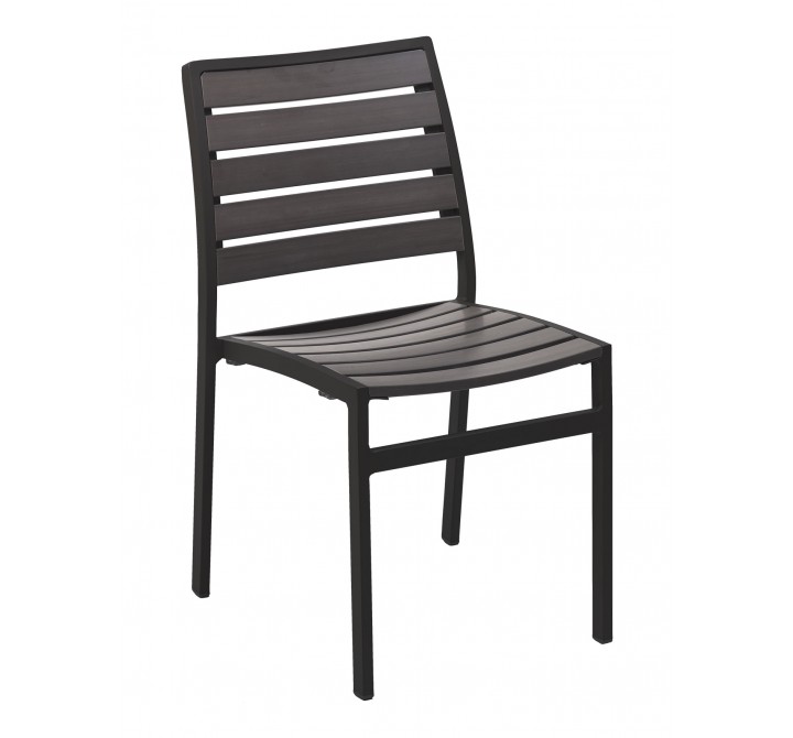 Powder Coating Aluminum Side Chair W/ Textile Back and Seat - Faux Gray Teak