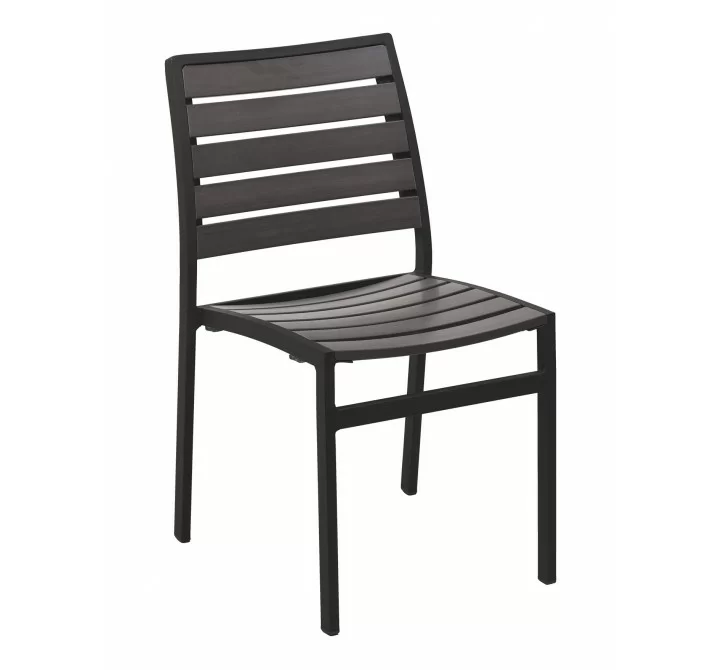 Powder Coating Aluminum Side Chair W/ Textile Back and Seat - Faux Gray Teak