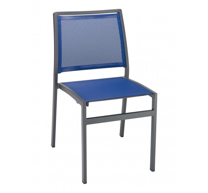 Powder Coating Aluminum Side Chair W/ Textile Back and Seat - AL-5724S - Anthracite and Blue