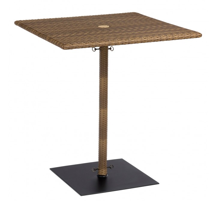 Woodard Et Cetera Square Umbrella Bar Height Table with Weighted Base in Mocha