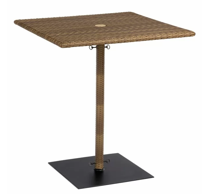 Woodard Et Cetera Square Umbrella Bar Height Table with Weighted Base in Mocha