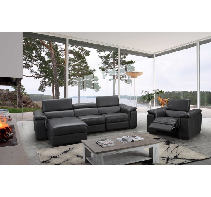 J&M Furniture Allegra Slate Gray Leather Power Reclining Sectional 