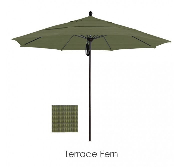 California Umbrella 11' Fiberglass Market Umbrella PO DVent Silver Anodized - Olefin