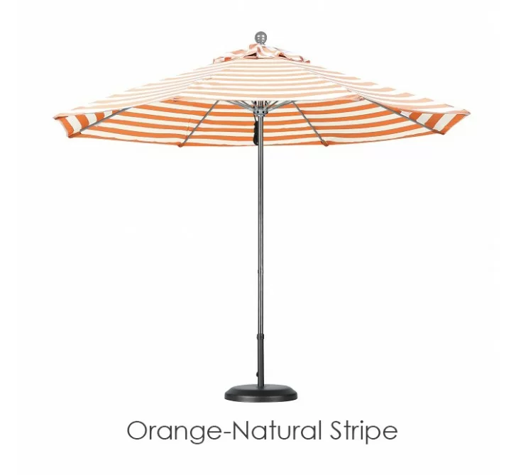 California Umbrella 9' Fiberglass Market Umbrella Pulley Open Silver Anodized - Olefin