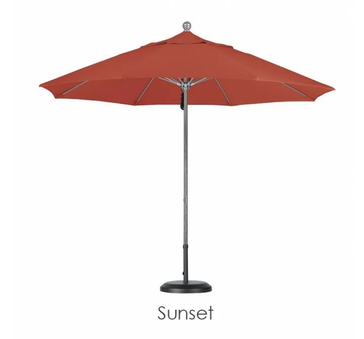 California Umbrella 9' Fiberglass Market Umbrella Pulley Open Silver Anodized - Pacifica