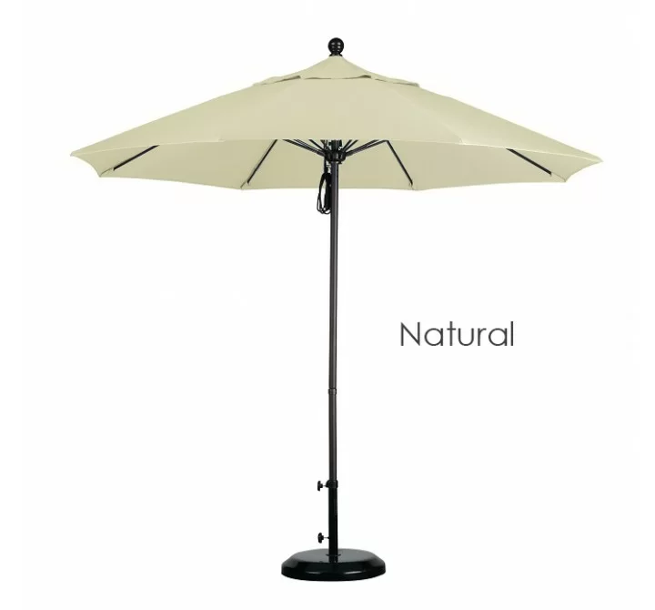 California Umbrella 9' Fiberglass Market Umbrella Pulley Open Bronze - Sunbrella