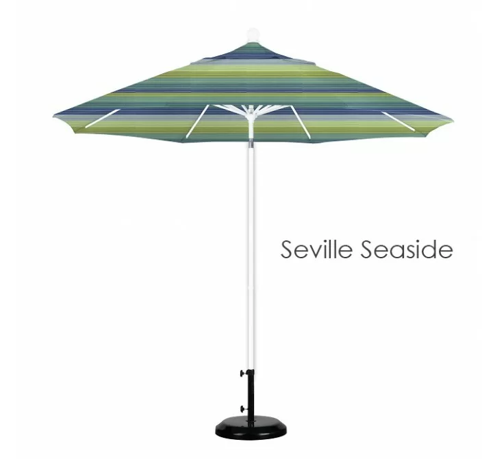 California Umbrella 9' Fiberglass Market Umbrella Pulley OpenM White - Sunbrella