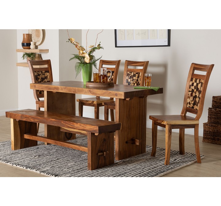 Baxton Bali & Pari Luan Suar Wood 6-piece Dining Set - Lifestyle