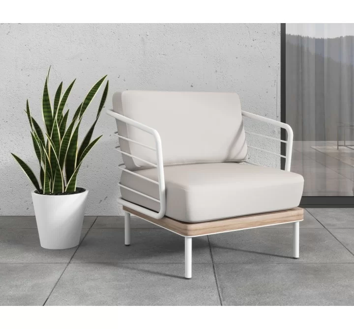 Sunpan Leon Lounge Chair - White - Palazzo Cream - Lifestyle