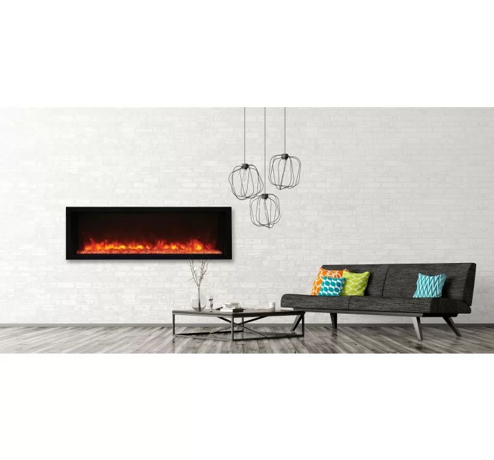 50″ Extra Slim Indoor Or Outdoor Electric Built-in Only Electric Fireplace With Black Steel Surround - Lifestyle