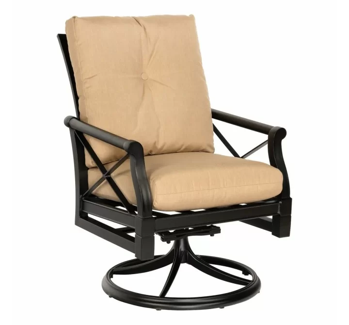 Woodard Andover Cushion Swivel Rocking Dining Arm Chair - Angled View