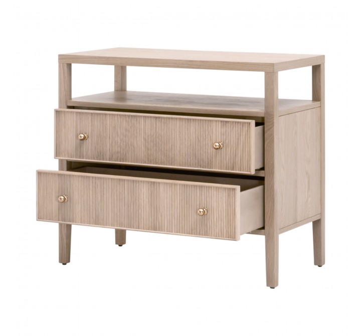Essentials For Living Highland Open Shelf 2-Drawer Nightstand in Natural Oak - Front Side Opened Angle