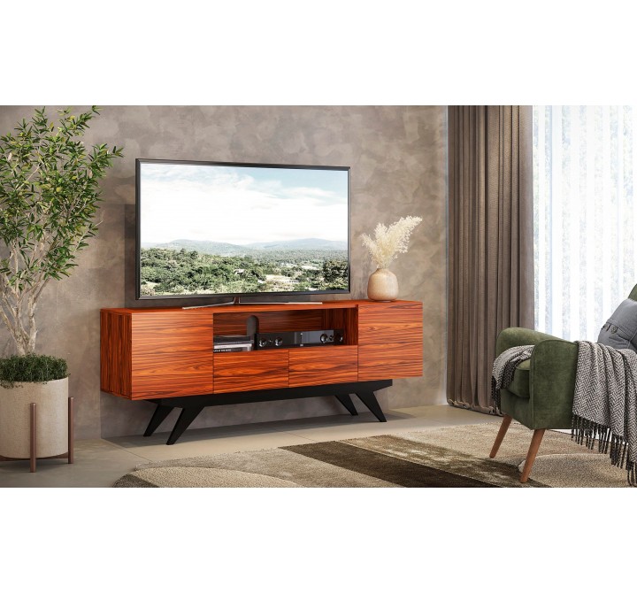 Furnitech Signature Collection Mid-Century Modern TV Console In Wood - Lifestyle