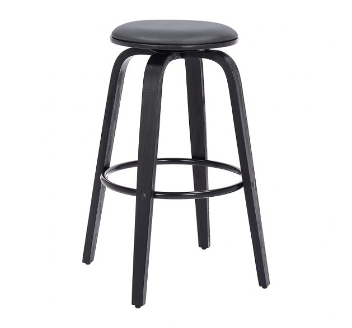 Armen Living Harbor 30" Bar Height Backless Swivel Grey Faux Leather and Black Wood Mid-Century Modern Bar Stool