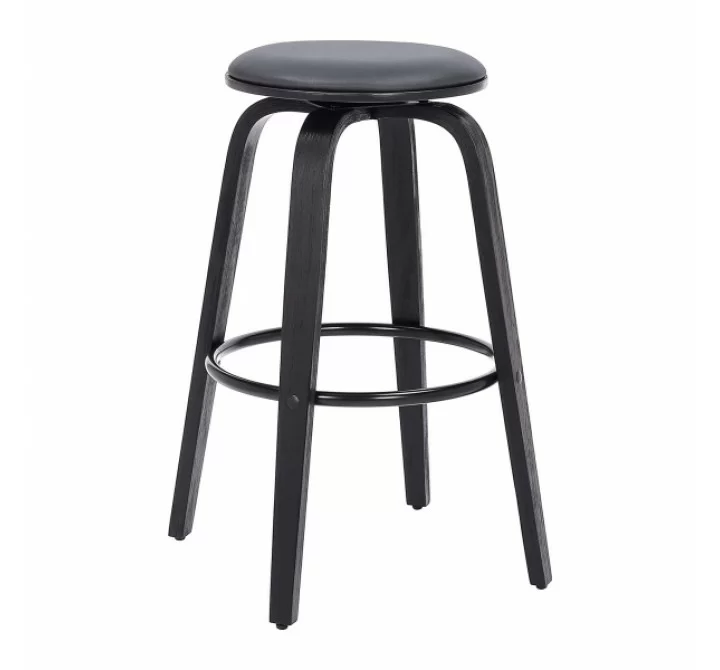 Armen Living Harbor 30" Bar Height Backless Swivel Grey Faux Leather and Black Wood Mid-Century Modern Bar Stool