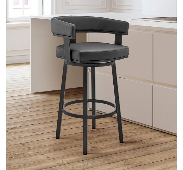 Armen Living Lorin Counter Height Swivel Bar Stool In Black Finish And Faux Leather