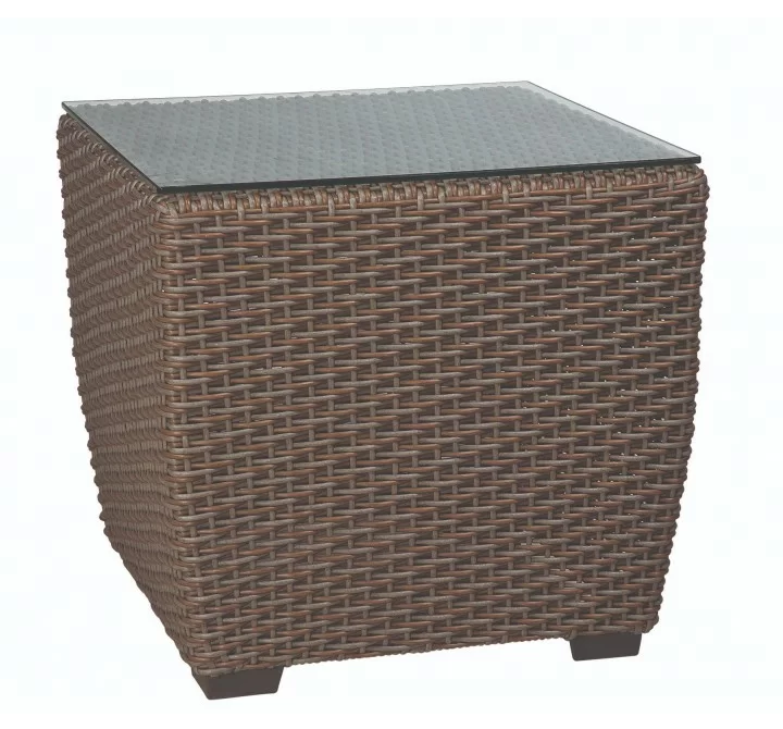 Woodard Augusta Wicker Woven Square End Table - Angled View
