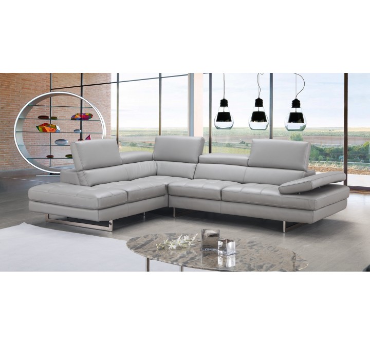 J&M Furniture Aurora Italian Leather Sectional Light Grey 