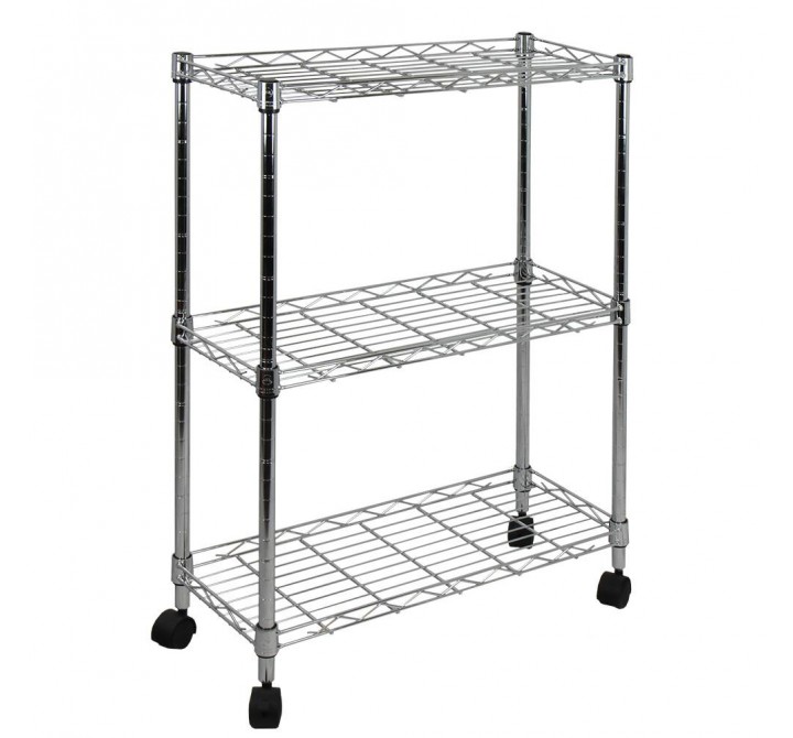 Oceanstar 3-Tier Shelving All-Purpose Utility Cart, Chrome - Angled