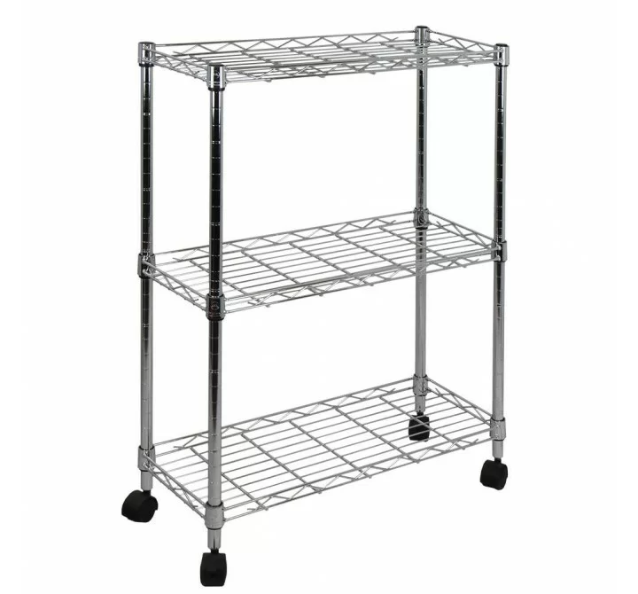 Oceanstar 3-Tier Shelving All-Purpose Utility Cart, Chrome - Angled
