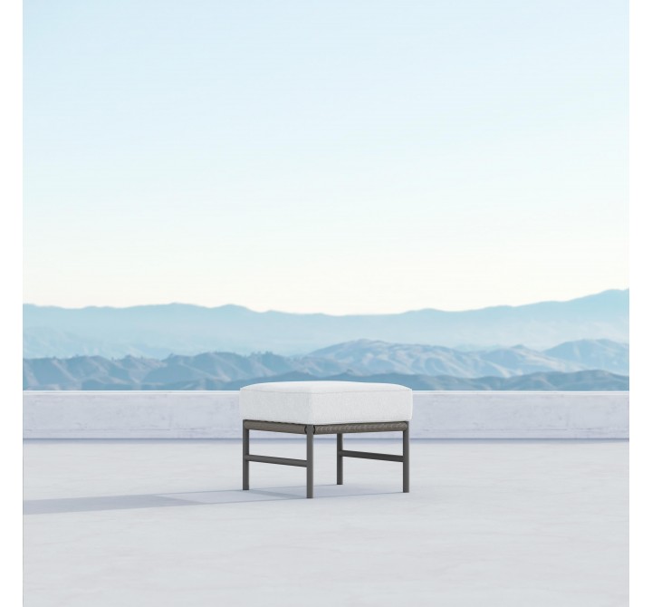Azzurro Living Avalon Ottoman With Matte Charcoal Aluminum Frame And Lava Gray All-Weather Rope - Lifestyle