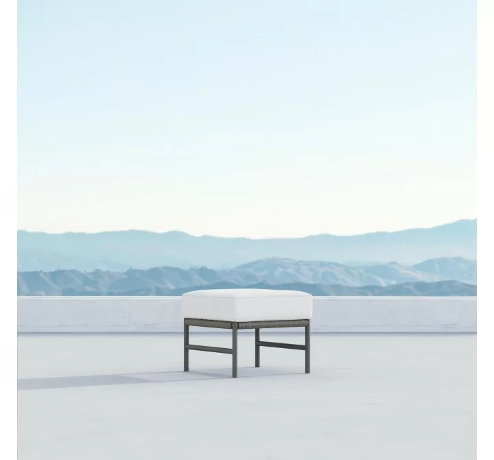 Azzurro Living Avalon Ottoman With Matte Charcoal Aluminum Frame And Lava Gray All-Weather Rope - Lifestyle