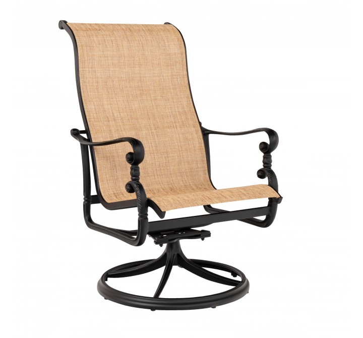 Woodard Avondale Sling Swivel Dining Arm Chair - Angled